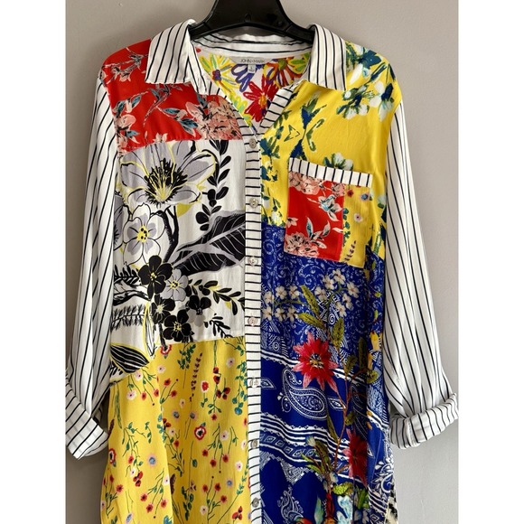 John Mark Tunic Top Patchwork Floral Mixed Print Art Boho Bird Large Maximalist - Picture 5 of 17